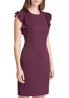 Women's Scuba Sheath Dress with Flutter Sleeves