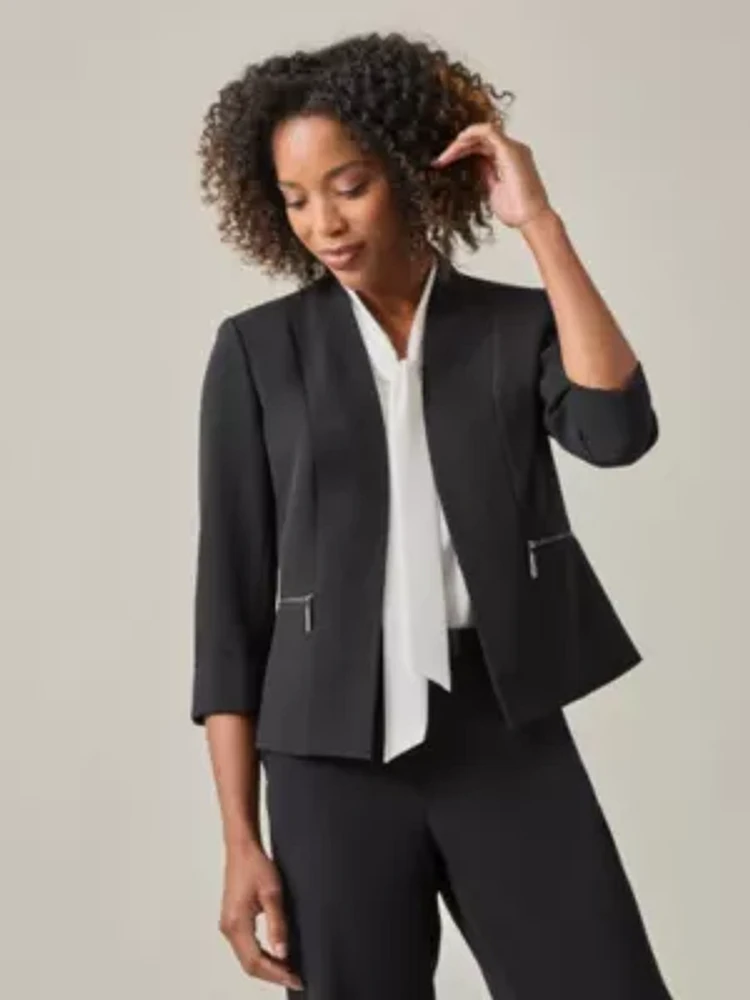 Women's Petite Stretch Crepe Open Cardigan Jacket