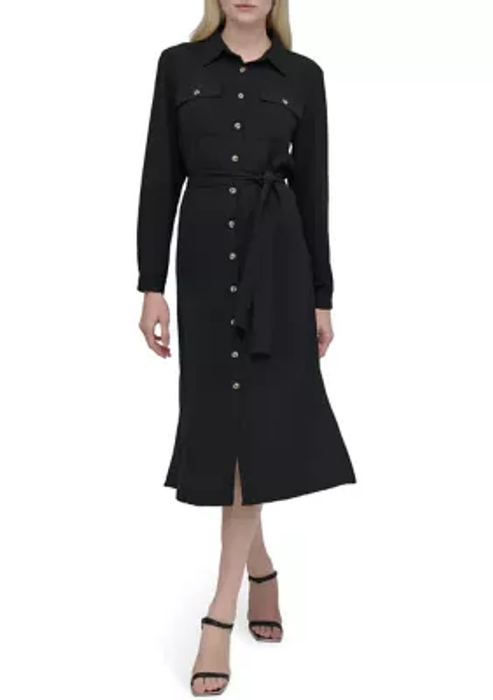 Women's Long Sleeve Collared Button Front Shirtdress