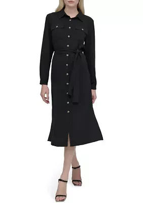 Women's Long Sleeve Collared Button Front Shirtdress