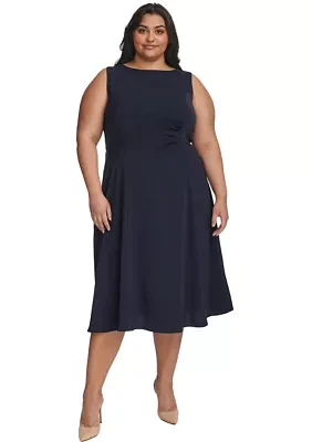 Plus Sleeveless Scoop Neck Solid Fit and Flare Dress