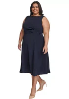 Plus Sleeveless Scoop Neck Solid Fit and Flare Dress