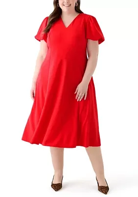 Plus Scuba Crepe Fit and Flare Dress