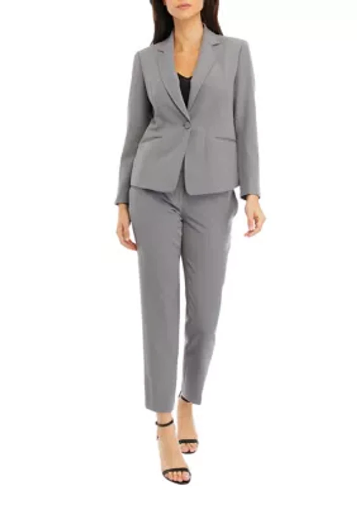 Women's One Button Jacket With Long Sleeves and Slim Pant Set