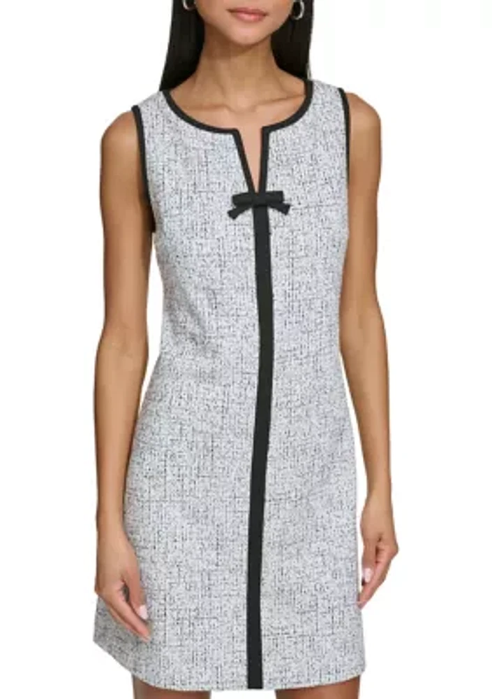 Women's Sleeveless Knit Jacquard Mini Dress with Front Bow
