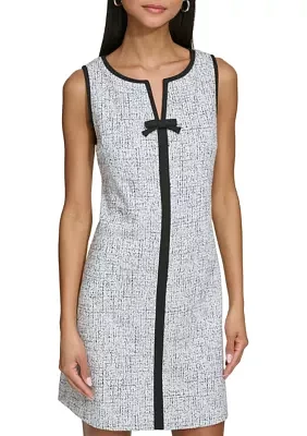 Women's Sleeveless Knit Jacquard Mini Dress with Front Bow