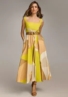 Women's Sleeveless Square Neck Abstract Print Fit and Flare Dress