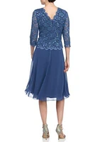 Women's Tea-Length Mock Dress with Sequin Lace Bodice & Chiffon Skirt
