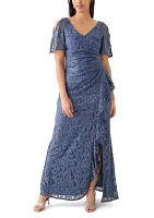 Women's V-Neck Ruffle Lace Gown