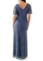 Women's V-Neck Ruffle Lace Gown