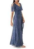 Women's V-Neck Ruffle Lace Gown