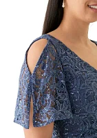 Women's V-Neck Ruffle Lace Gown