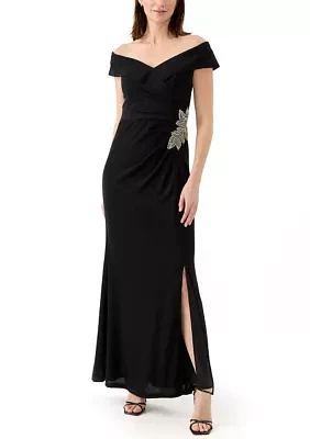 Women's Solid Side Ruched Gown