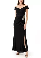 Women's Solid Side Ruched Gown