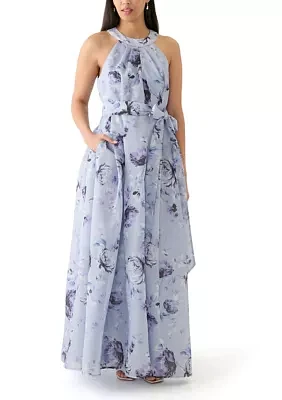 Women's Floral Printed Halter Neck Gown