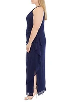 Women's Long Sleeveless Dress with Beaded Halter Neckline