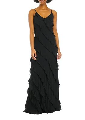 Women's V-Neck Ruffle Chiffon Slim Gown