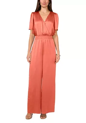 Women's Flutter Sleeve V-Neck Smock Waist Jumpsuit
