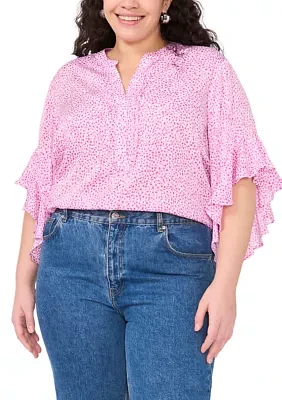 Plus 3/4 Flutter Sleeve Blouse