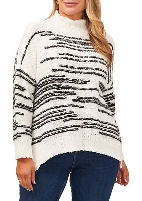 Plus Drop Shoulder Striped Turtleneck Sweater
