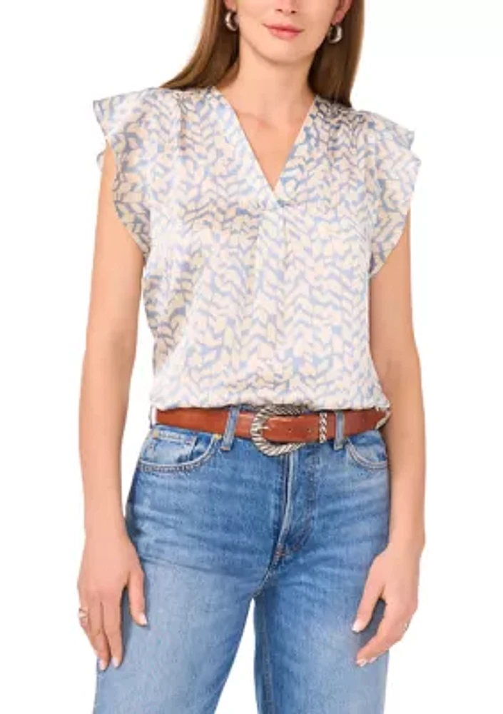 Petite V-Neck Flutter Sleeve Top