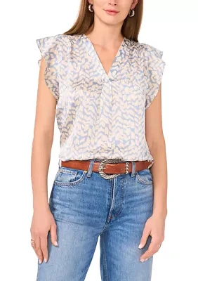 Petite V-Neck Flutter Sleeve Top