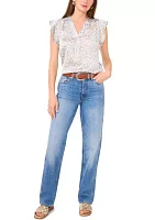 Petite V-Neck Flutter Sleeve Top