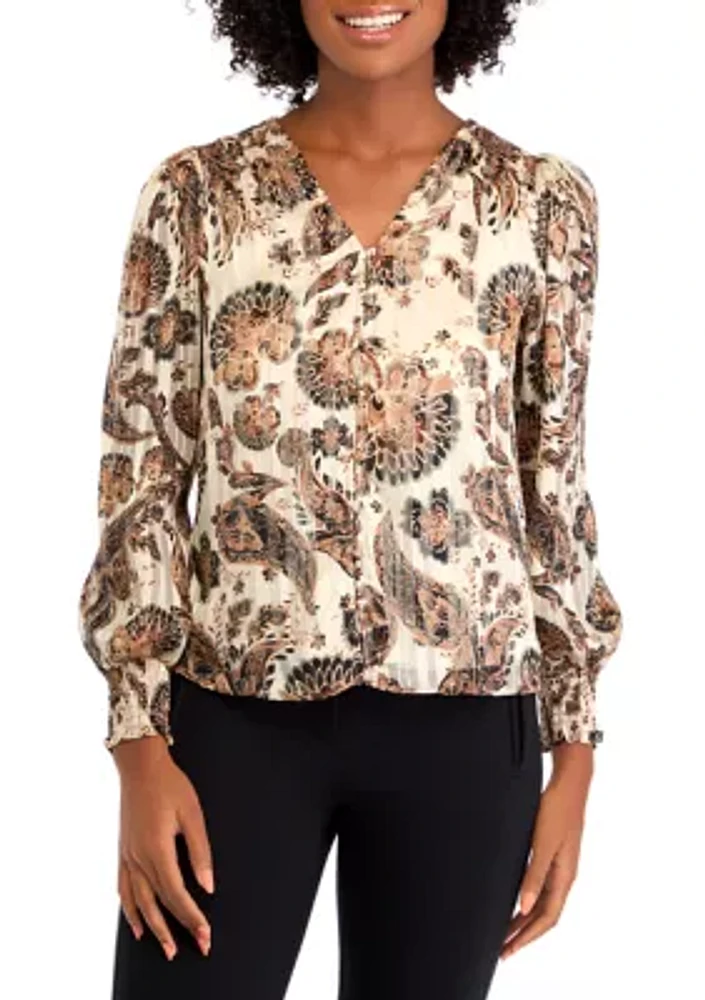Petite Smocked Detail V-Neck Top
