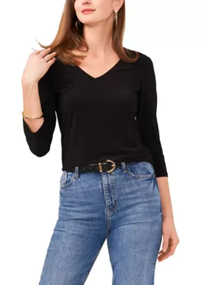 Petite 3/4 Sleeve V-Neck Top