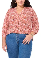 Plus Long Sleeve Split Neck Rumple Blouse