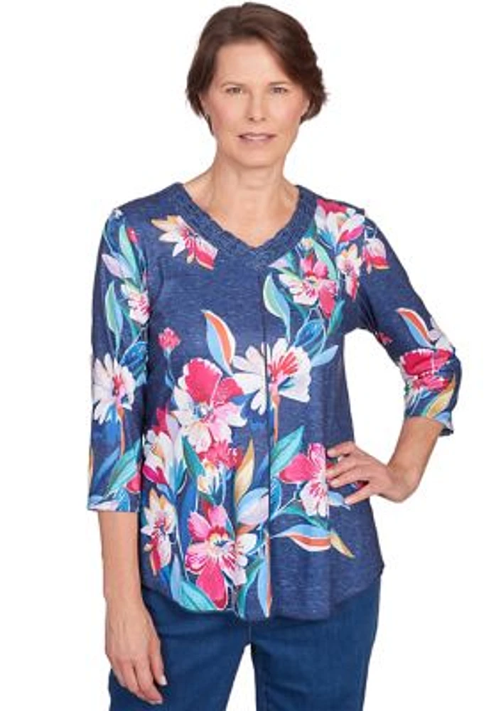 Petite Full Bloom Placed Floral Printed Top