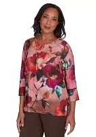 Women's Wine Country Dramatic Floral Printed Top