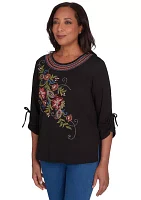 Petite Harvest Moon Paisley Floral Diagonal Embroidery Top