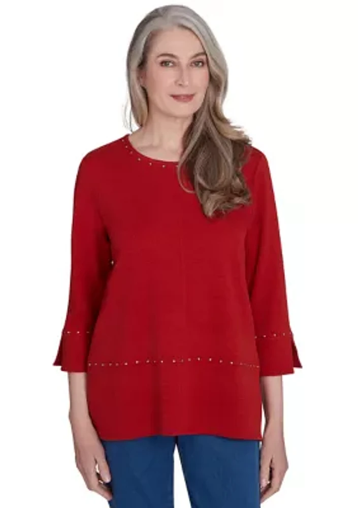 Petite Harvest Moon Spliced Solid Texture Top with Heat Set