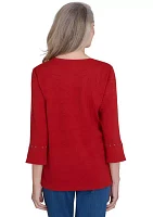 Petite Harvest Moon Spliced Solid Texture Top with Heat Set