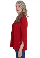 Petite Harvest Moon Spliced Solid Texture Top with Heat Set