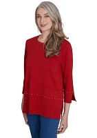 Petite Harvest Moon Spliced Solid Texture Top with Heat Set