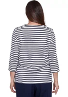 Petite Block Island Stripe with Embroidered Yoke Top