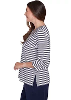 Petite Block Island Stripe with Embroidered Yoke Top