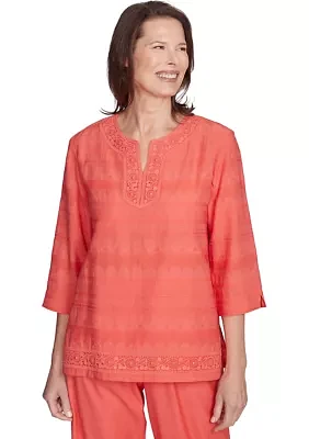 Women's Catalina Island Lace Trim Texture Shirt