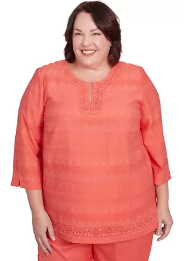 Plus Catalina Island Lace Trim Texture Shirt