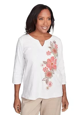 Petite Catalina Island Embroidered Flowers Top