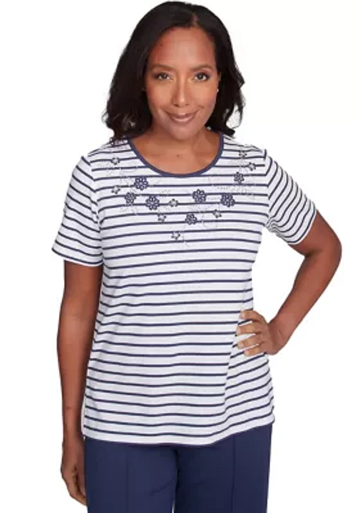 Women's Nantucket Stripe with Beaded Floral Yoke Top