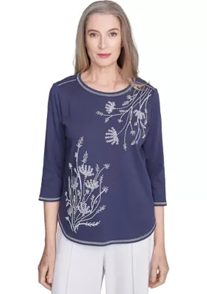 Women's Nantucket Embroidered Asymmetric Floral Top