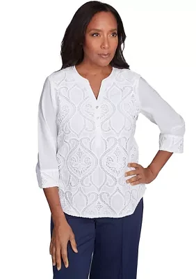 Petite Nantucket Lace Scroll Woven Top