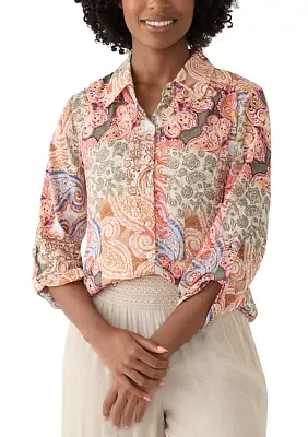 Women's Long Sleeve Printed Button Down Shirt