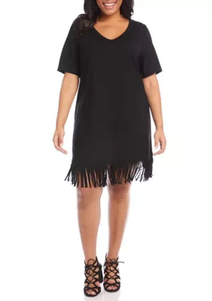 Plus V-Neck Fringe Dress