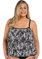 Plus Palm Retreat Triple Tiered Tankini Swim Top