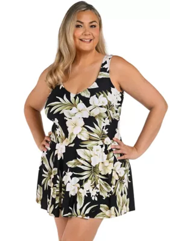 Plus Maxine Island Greenery Surplice Swim Dress