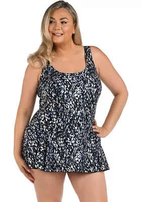 Plus Brushstroke Princess Seam Swim Dress